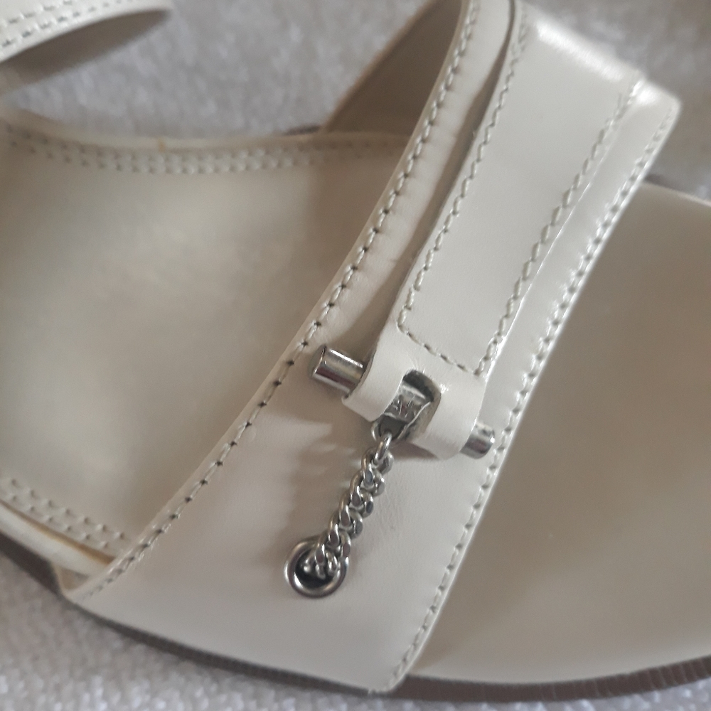 Anne Klein Sandals,Cream with 3" Stacked wood heel. - Picture 6 of 11